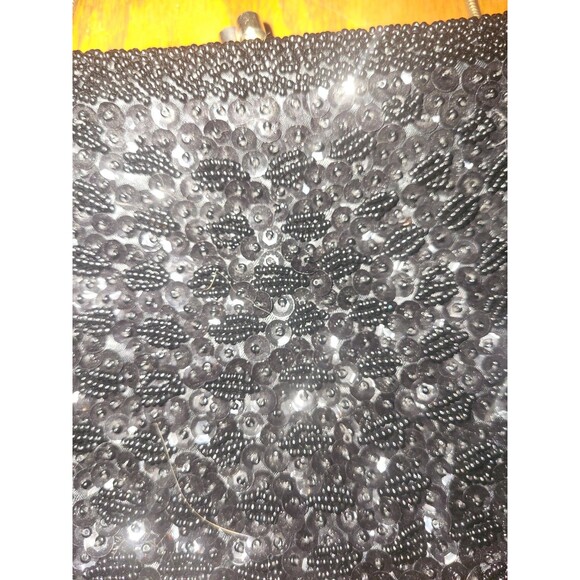 1950s Richere Bag By Walborg Black Beaded & Sequins Clutch Purse Metal strap - Picture 2 of 11